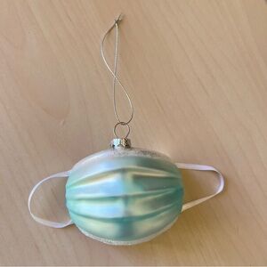 Joann Blue Face Mask Glass Christmas Holiday Hanging Ornament